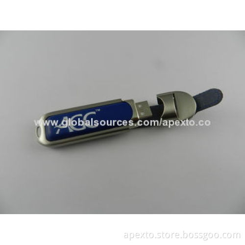 Blue Leather USB Flash Drive with Anti-shock and Moisture Resistance,Supports Plug-and-play Function